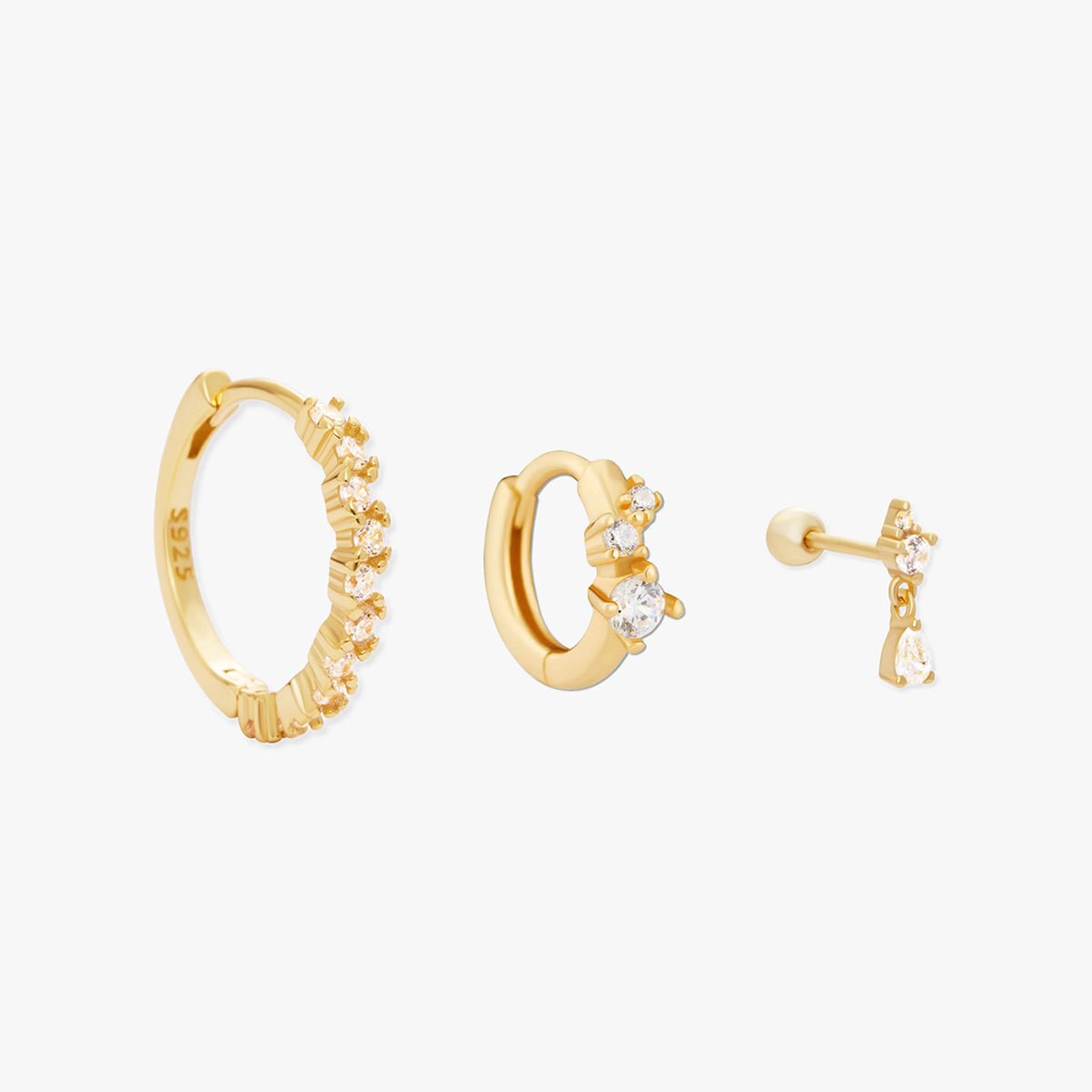 Sparkle Diamond Hoops Set In Gold - LÉA