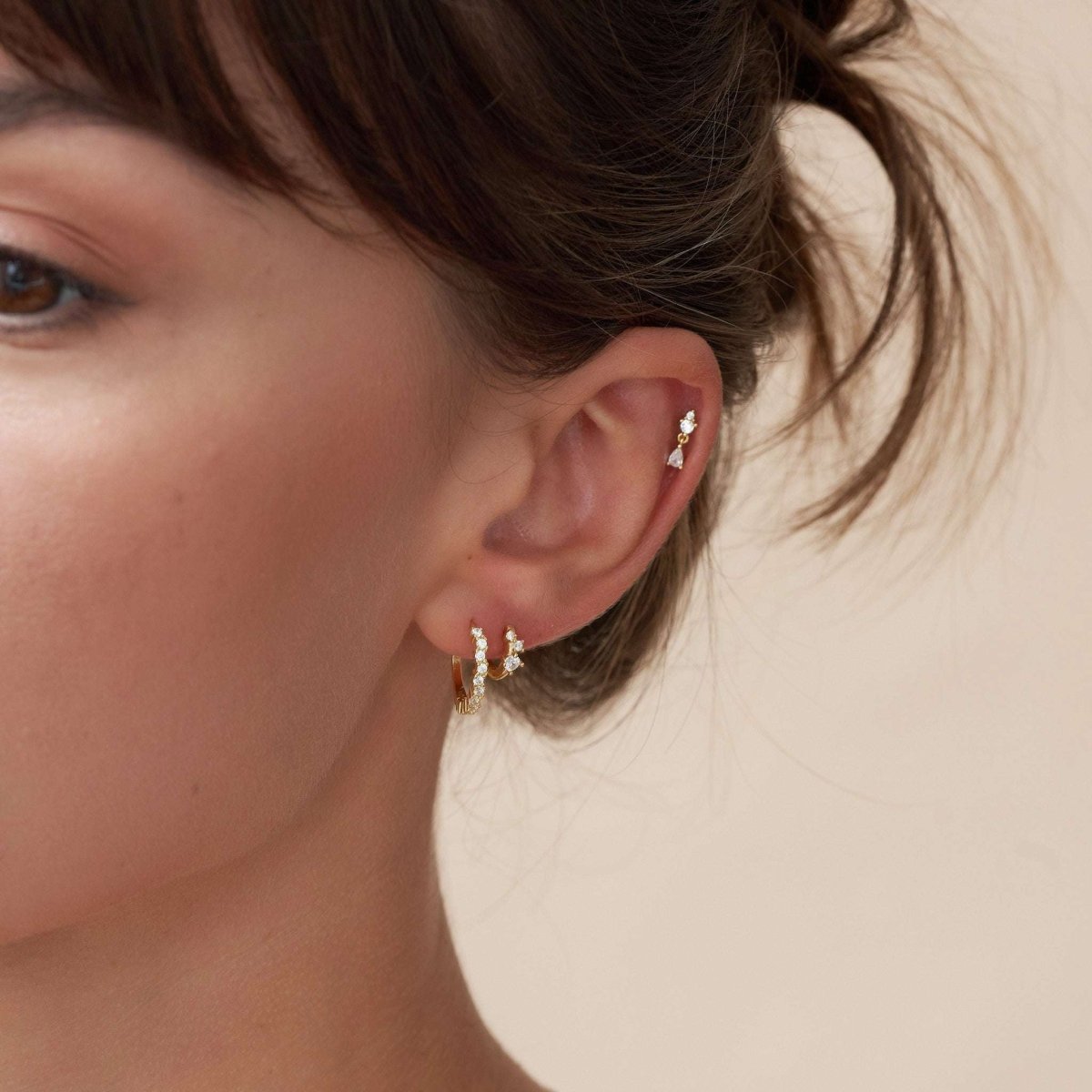 Sparkle Diamond Hoops Set In Gold - LÉA