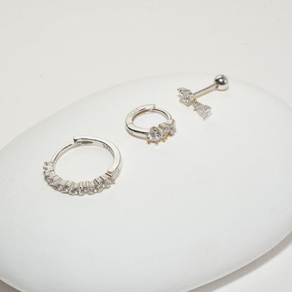 Sparkle Diamond Hoops Set In Silver - LÉA