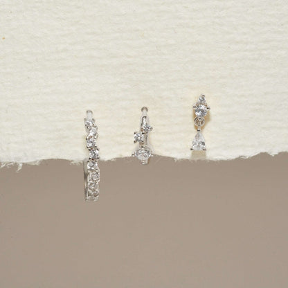 Sparkle Diamond Hoops Set In Silver - LÉA