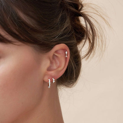 Sparkle Diamond Hoops Set In Silver - LÉA