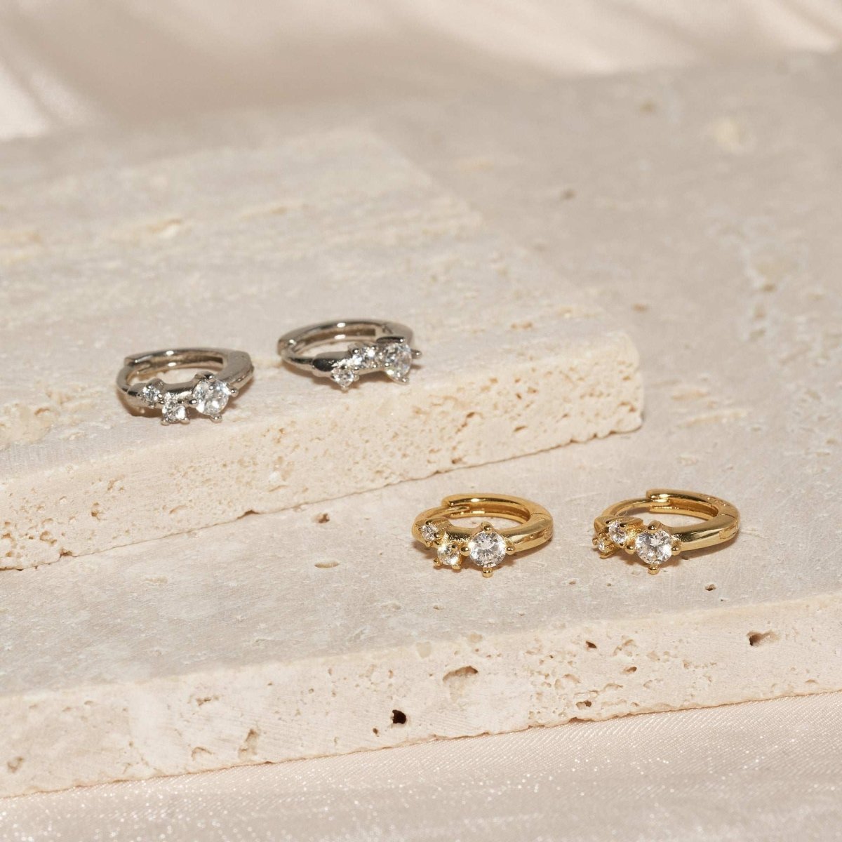 Sprinkle Crystal Huggie Hoops In Silver - LÉA