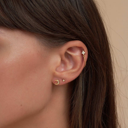 Starburst Chain Stud Earrings In Gold - LÉA