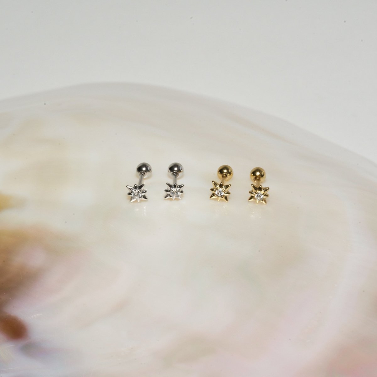 Starburst Crystal Barbell Studs In Silver - LÉA