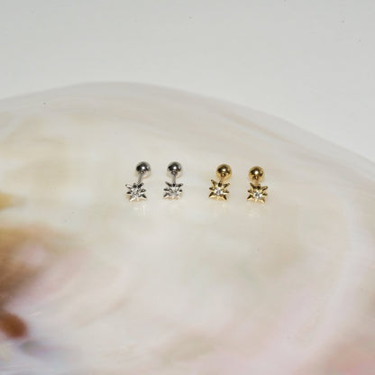 Starburst Crystal Barbell Studs In Silver - LÉA