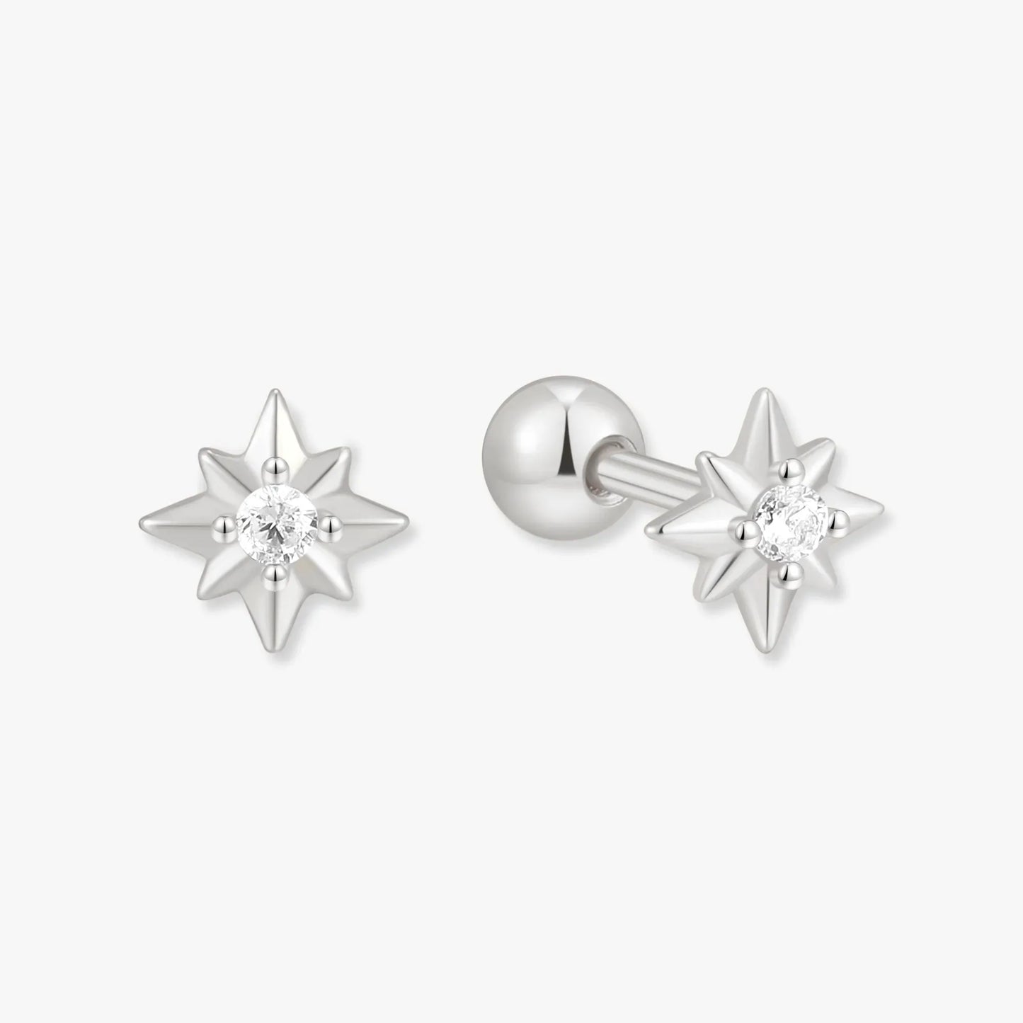 Starburst Crystal Barbell Studs In Silver - LÉA