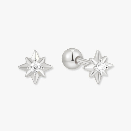 Starburst Crystal Barbell Studs In Silver - LÉA