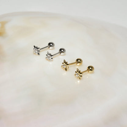 Starburst Crystal Barbell Studs In Silver - LÉA