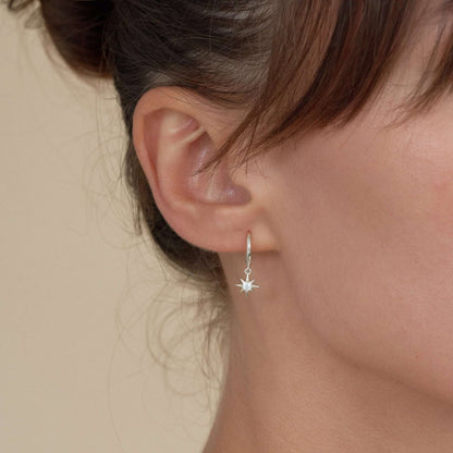 Starburst Dangle Hoops in Silver - LÉA