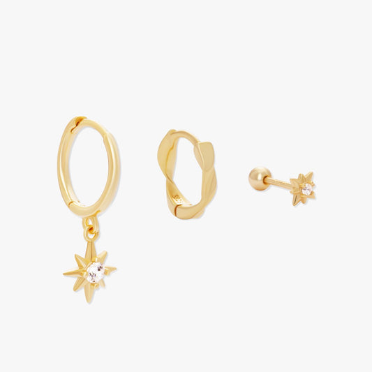 Starburst Dangle Hoops Set in Gold - LÉA