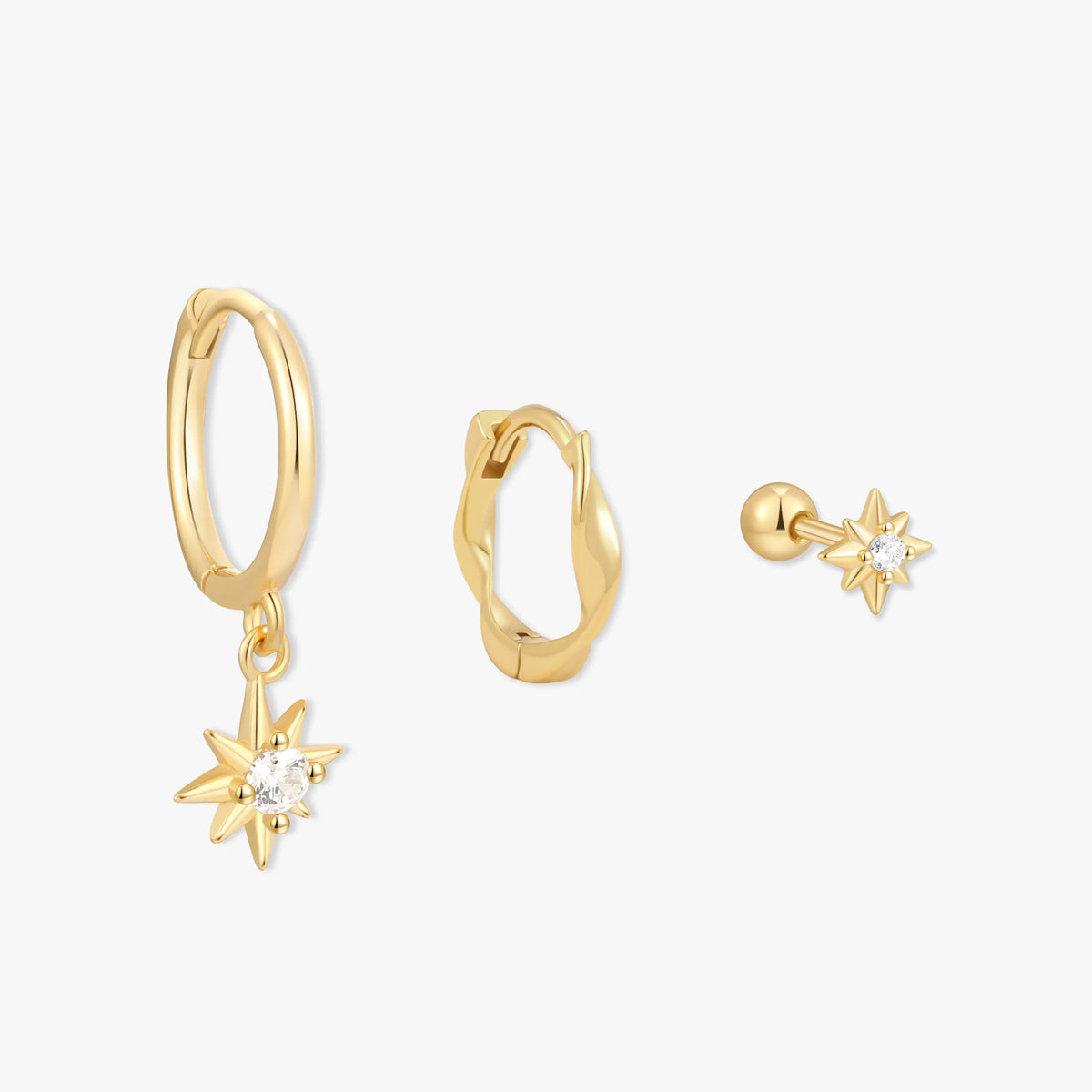 Starburst Dangle Hoops Set in Gold - LÉA
