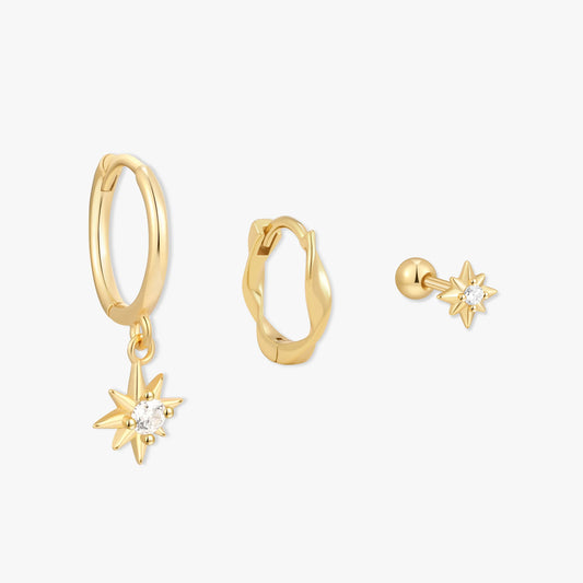 Starburst Dangle Hoops Set in Gold - LÉA