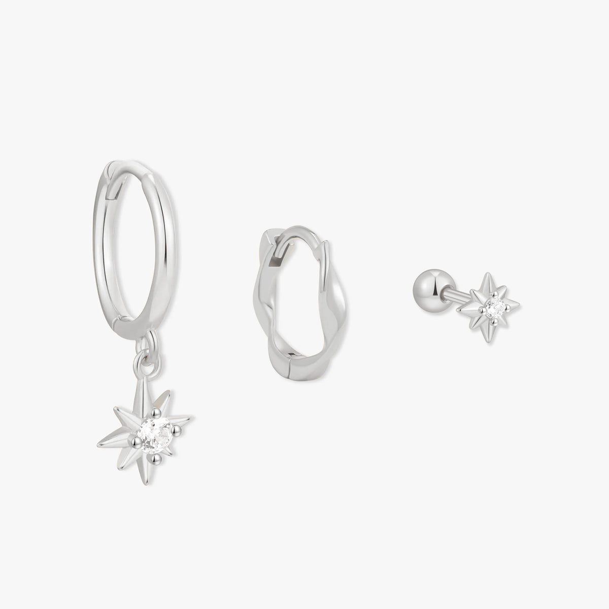 Starburst Dangle Hoops Set in Silver - LÉA