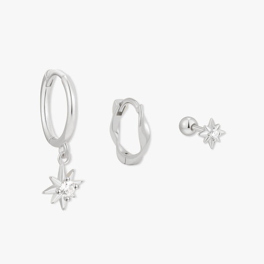 Starburst Dangle Hoops Set in Silver - LÉA