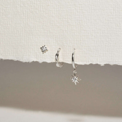 Starburst Dangle Hoops Set in Silver - LÉA