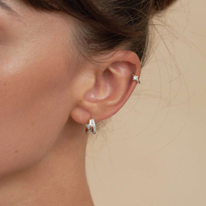 Starburst Huggie Hoops In Silver - LÉA