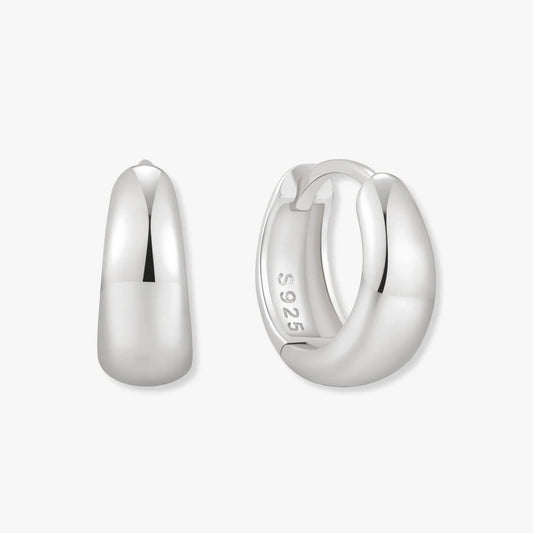 Tapered Huggie Hoops In Silver - LÉA