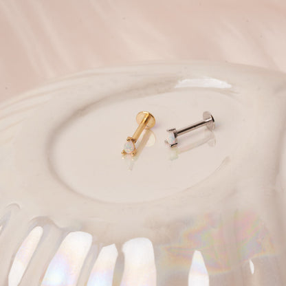 Teardrop Opal Labret Studs In Silver - LÉA