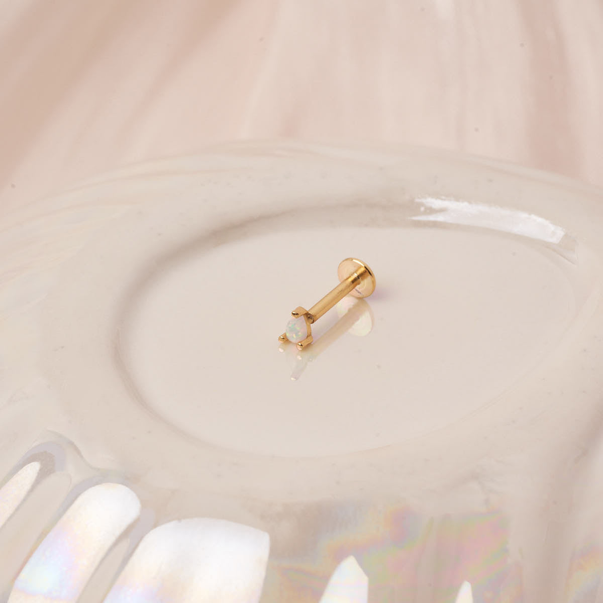 Teardrop Opal Labret Studs In Gold - LÉA