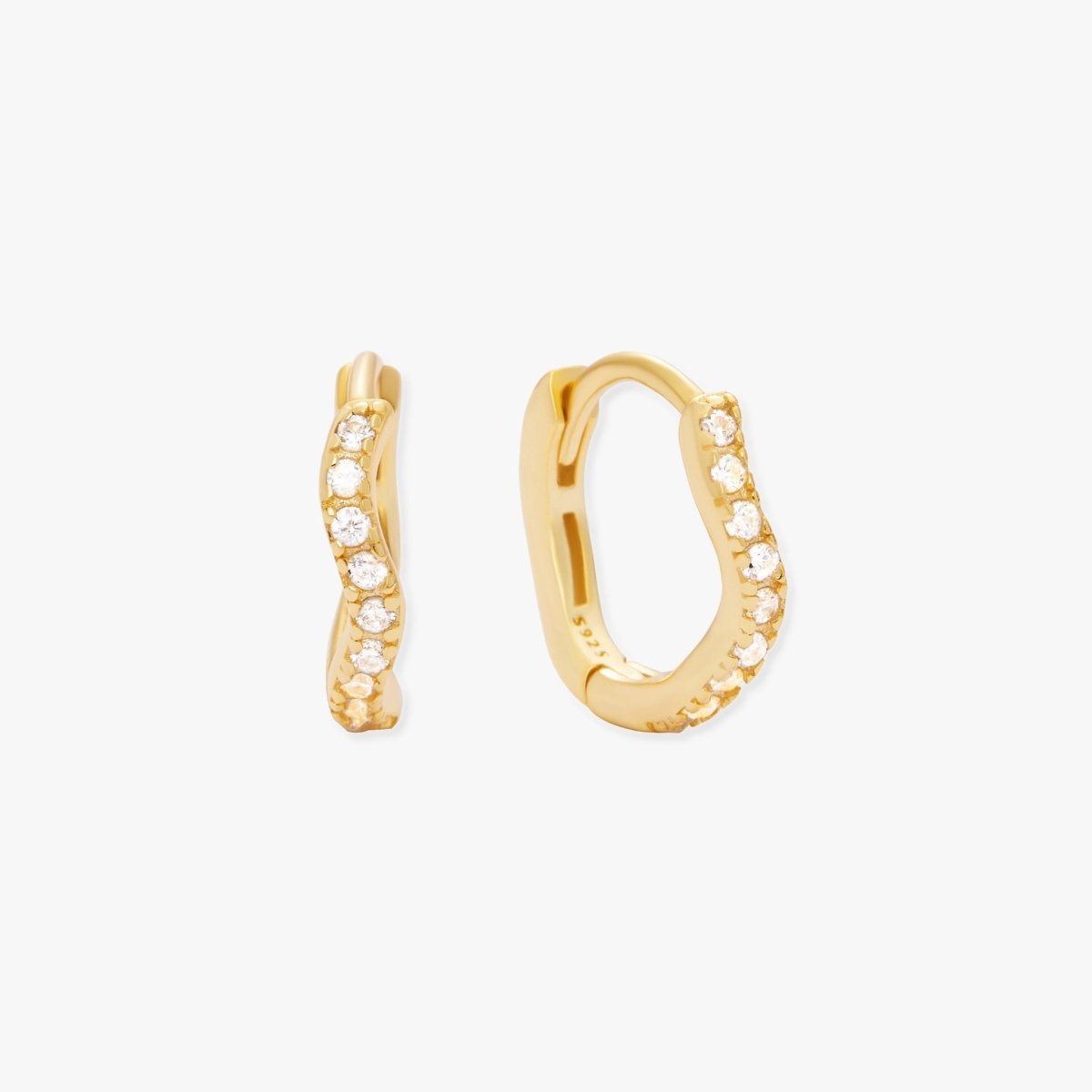 Wave Crystal Paved Huggies In Gold - LÉA
