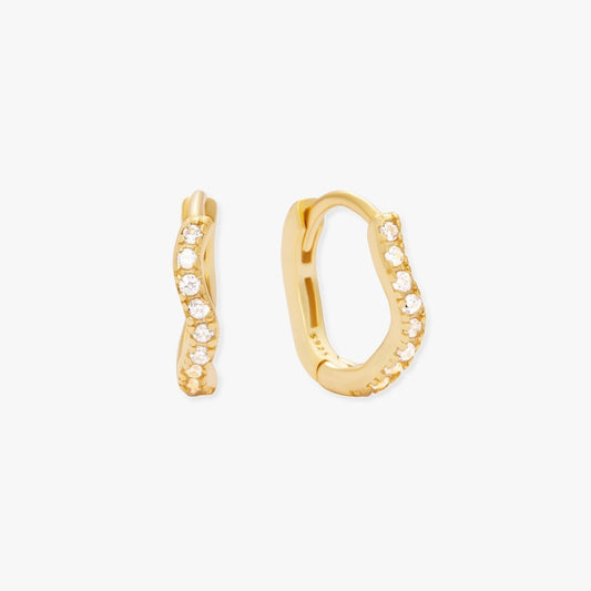 Wave Crystal Paved Huggies In Gold - LÉA