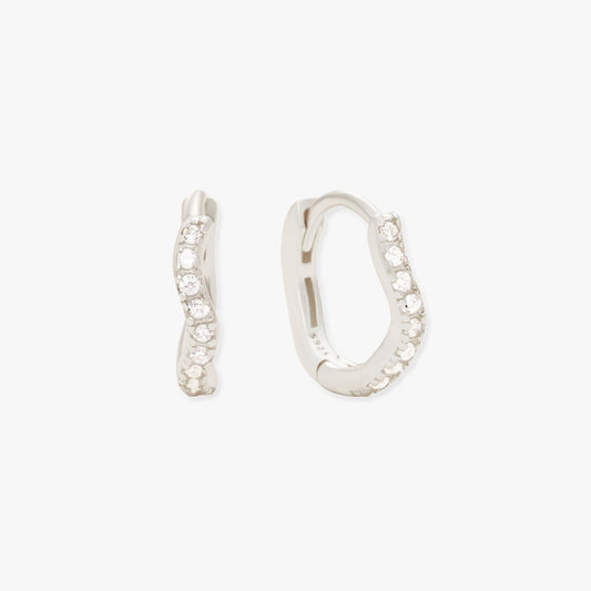 Wave Crystal Paved Huggies In Silver - LÉA