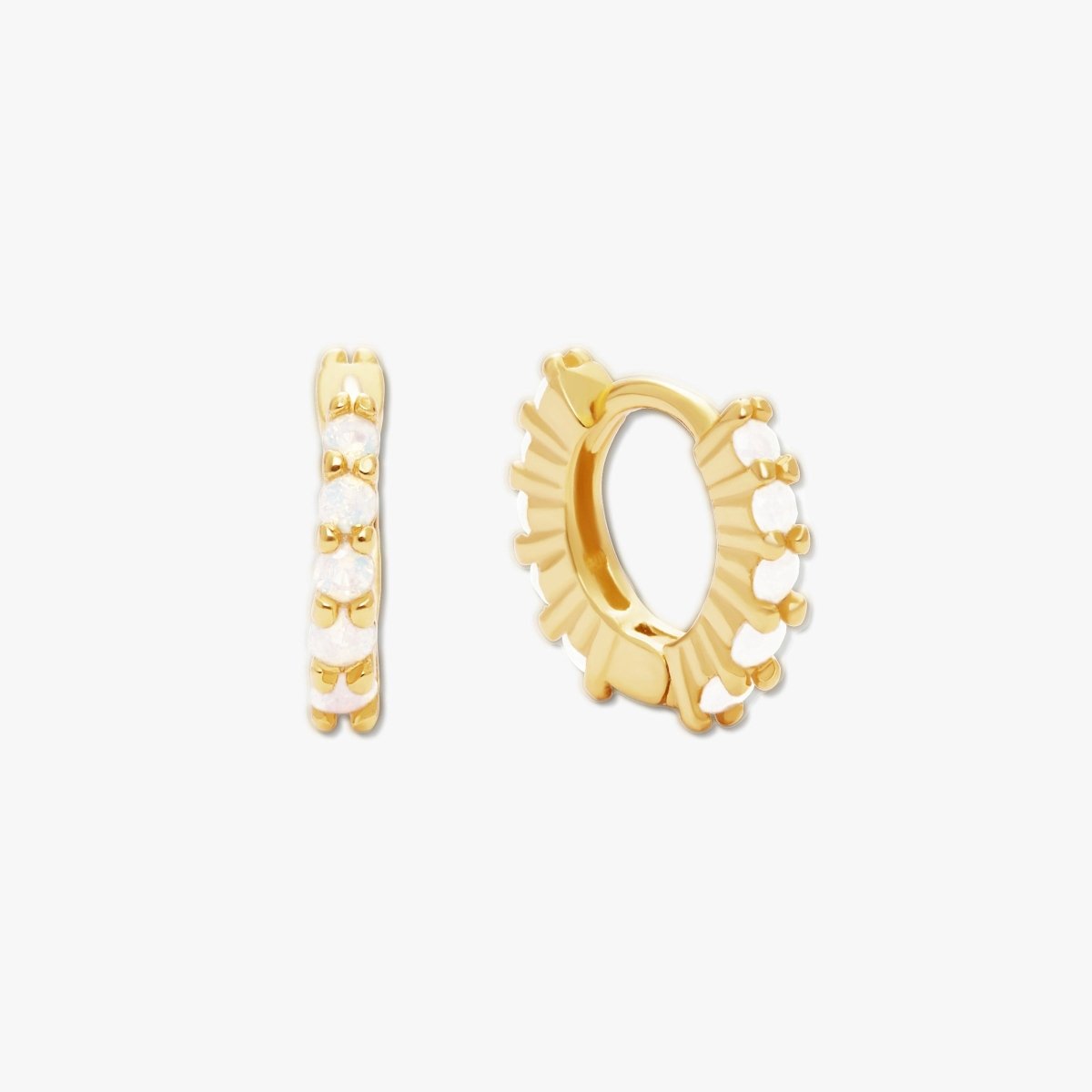 White Opal Huggie Hoops In Gold - LÉA
