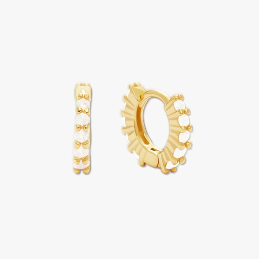 White Opal Huggie Hoops In Gold - LÉA