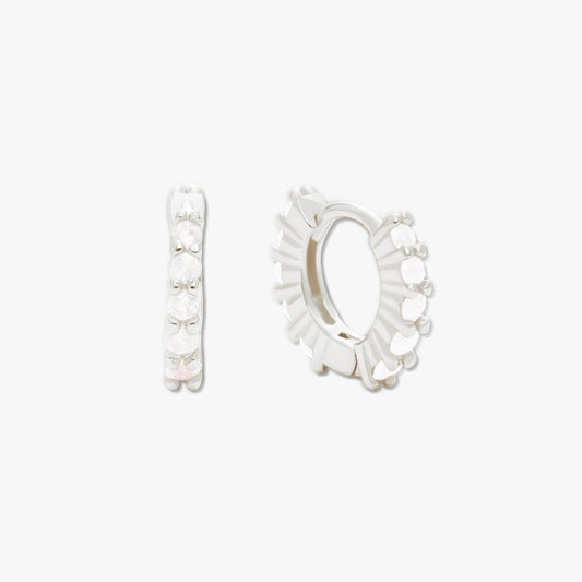White Opal Huggie Hoops In Silver - LÉA